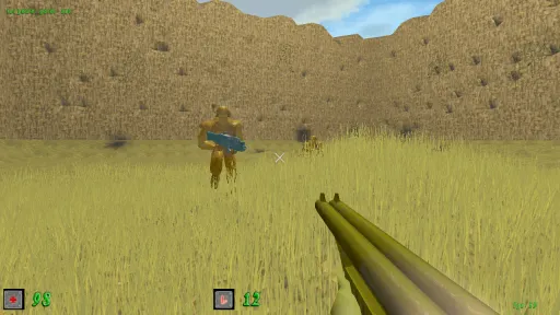 Green Nation outdoor gameplay showing the green plastic army man player facing a yellow plastic army man enemy in tall grass inside a rocky arena.