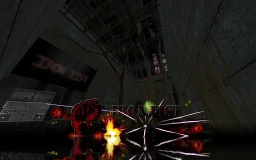 Iron Fist poster-style screenshot on Ware-Bomb, a map by WalcionyRS, showing the Iron Fist logo over a dark industrial warehouse interior.