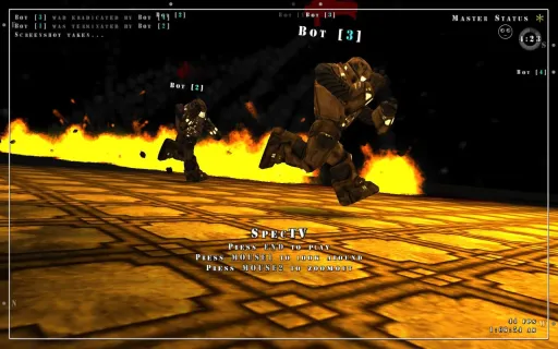 Iron Fist development screenshot of the Nasehorn weapon, showing missile-based combat where small rockets fire upward before raining down in a path ahead of the player.
