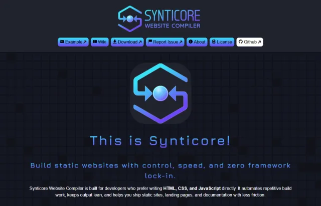 Synticore Website Compiler production website screenshot.